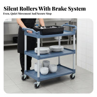 Multi-Functional 3-Tier Bussing Trolley Swivel Casters with Brakes 3-Tier Utility Trolley Easy to Clean Service Trolley Quiet Operation for Hotel Personnel, Cafeteria Workers, Cleaners, Restaurants, Restaurant, Kitchens, Cafeterias