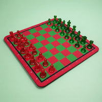 Easy to Stow Red Green Chess Board Set Lightweight Plastic Chess Set Colorful for Beginners, Kids, Travel, School