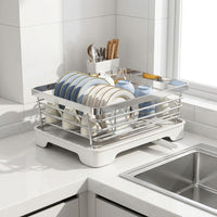 Stainless Steel Dish Rack and Drainer Rack with Cutlery Holder, 304 Stainless Steel Rack Dish Drainer for Modern Kitchen Countertop Placement