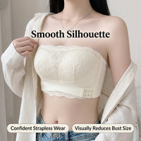 Strapless Bras for Women with Wire Push Up Support for Large Bust, Bandeau Style with Four Hook Closure and Full Coverage Cups, Backless Design