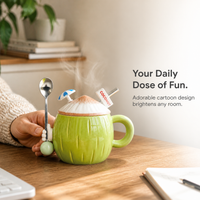 Cute Coconut Ceramic Mug with Lid, Straw, and Spoon - Large Capacity Coffee Cup