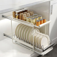 Pull-Out Dish Rack and Pull-Out Storage Tray Cabinet Organizer, Stainless Steel Pull-Out Bowl Rack and Pull-Out Storage Tray Cabinet Pull-Out