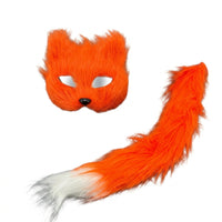 Face Covering with Tail Faux Hair Costume Set with Face Covering Soft for Adults