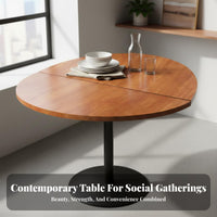 Solid Wood Tabletop Round Dining Table Space-Saving Foldable Round Dining Table Easy Storage Household Furniture Long-Lasting Construction for Apartment Dwellers, Restaurant Owners, Hotel, Small Areas, Family Gatherings, Cafe