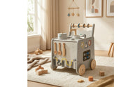 Toy Kitchen Cart Educational Rolling Play Cart Child Wooden Play Kitchen for Young Children, Playroom