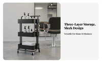 Multi-Tier Utility Trolley Multifunctional 3-Tier Rolling Cart Metal Utility Cart with Wheels 360-Degree Rotating Casters