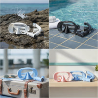 Tempered Glass Snorkeling Mask with Snorkel Wide-View Mask and Snorkel Set Clear Lens Water Sports Gear Silicone for Snorkelers, Travelers, Beach Trips, Pool Practice