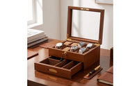 Watch Display Case with Glass Lid Velvet-Lined Watch Display Box Soft Lining for Men, Desk