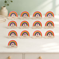 13 Pieces Rainbow Milestone Plaques with Base Boho Wooden Milestone Plaques