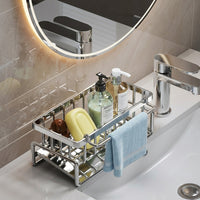 Sponge Holder and Dishcloth Holder Drain Rack with Scrubber Holder, Carbon Steel Rectangular Shape Sink Holder, Countertop Storage