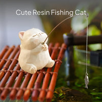 Resin Cat Fishing Figurine Desktop Ornament