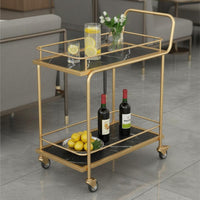 Nordic Design Gold Metal Serving Cart Multifunctional Gold Serving Cart Wheels 360° Swivel Casters Beverage Trolley on Wheels Heavy Duty for Restaurant Employees, Party Hosts, Homeowners, Hotel, Dining Room, Parties