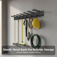 Space Saving Wall Mount Garden Tool Rack All Metal Construction Garden Tool Hanger Easy Installation Heavy Duty Storage Hooks Multi-Purpose for DIY Enthusiasts, Workshop, Basement