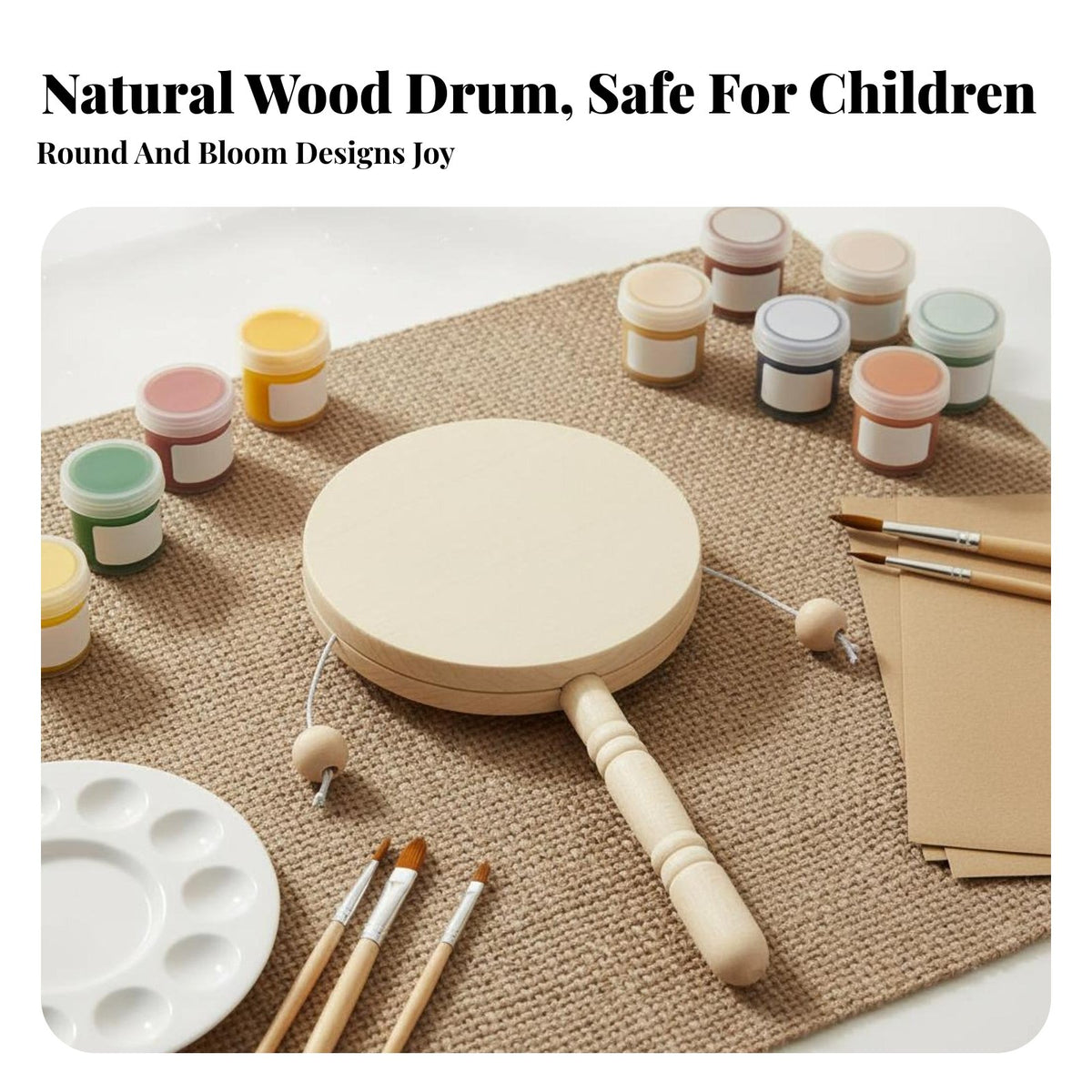 DIY Rattle Drum Ready to Paint Paintable Wooden Hand Drum Wood Unfinished Wooden Rattle for Children, Parents, Art Class, Birthday Party, Home