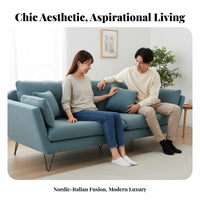 Upholstered 2-Seater Sofa Nordic design Two-Seater Loveseat Sturdy Metal Legs Living Room Furniture for partners, Students, Studio, Lounge Area, Bedroom