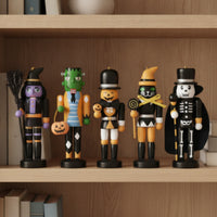 5 Pieces Halloween Nutcrackers Miniature Nutcracker Figure with Round Base Tabletop Wooden Figure for Decorators, Collectors