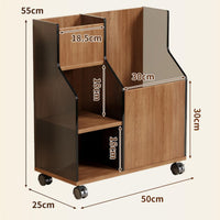 Caster Wheels Wheeled Storage Rack Open Front Exercise Mat Rack Wood Grain Exercise Storage Cabinet Compact