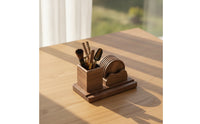 Tea Utensil Holder Walnut Wood Organizer Compact Wooden