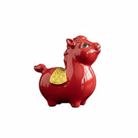 Chinese Astrological Horse Ornament Symbol of Luck & Success Ceramic Horse Statue Elegant Design Vermilion Equine Figurine for Entryway