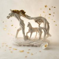 Hollow-out Resin Horse Figurine Textured Base Horse Sculpture Gold Accent Display Piece Rectangular Plinth for Study
