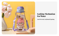 Children's Straw Water Bottle Easy to Carry Portable Water Bottle with Strap Lightweight Portable Straw Cup for Students, Boys, School, Travel, Sports