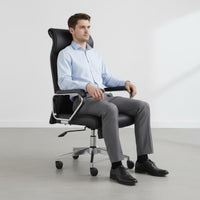 Adjustable Height High Back Executive Chair Thick Padded Cushion Leather Executive Chair Support Scratch-Resistant for Managers