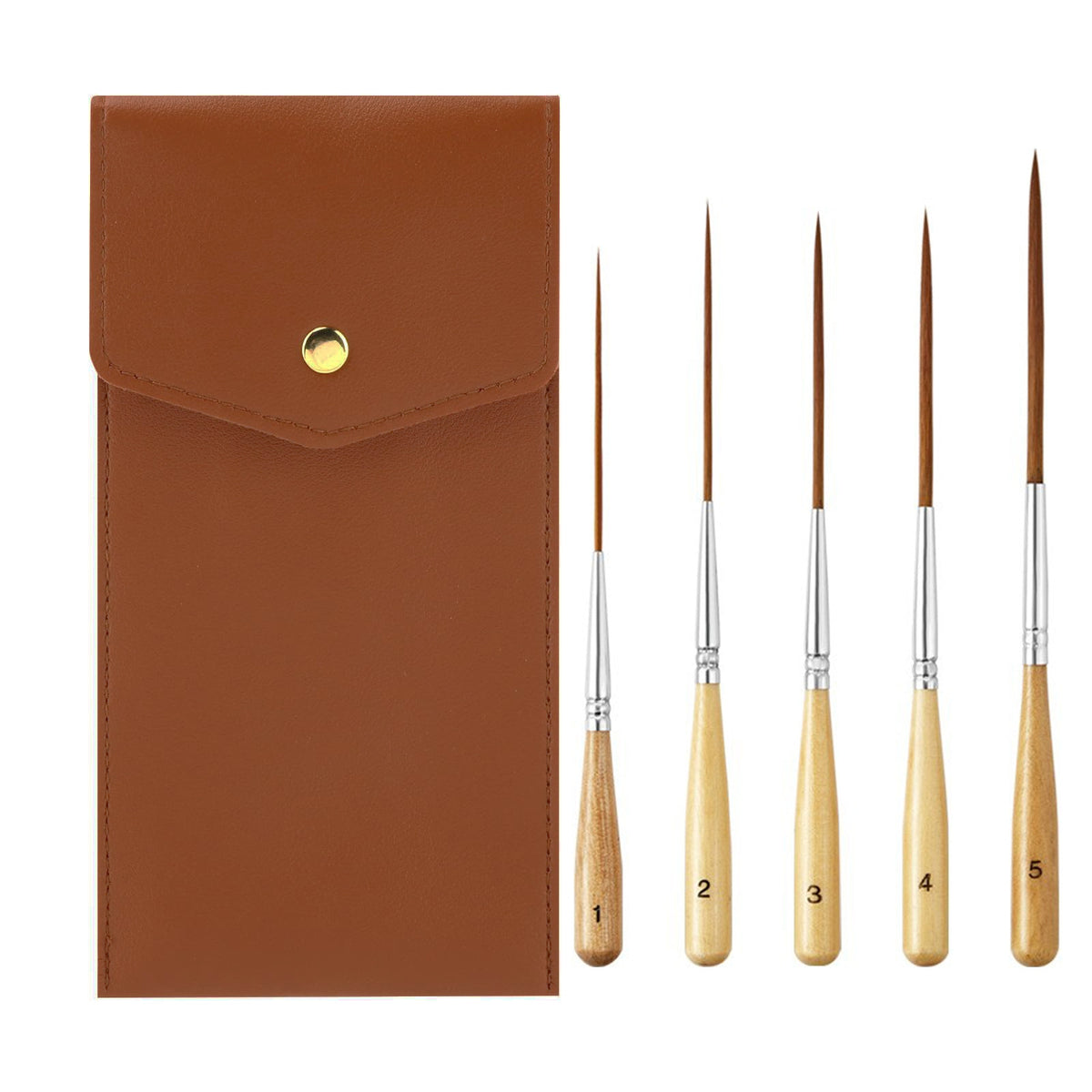5 Pieces Precision Liner Brush Set with Leather Case Comfortable Grip Long-Point Detail Brushes Long-Lasting Detail Paint Brushes with Case Rust-Resistant for Calligraphers, Lettering