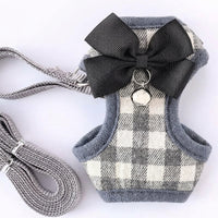 Cat Harness and Leash Set, Textile Vest Small Dog Harness for Outdoor Walking, Adjustable Kitten Harness for Trips, Bow Tie Accent and Plaid