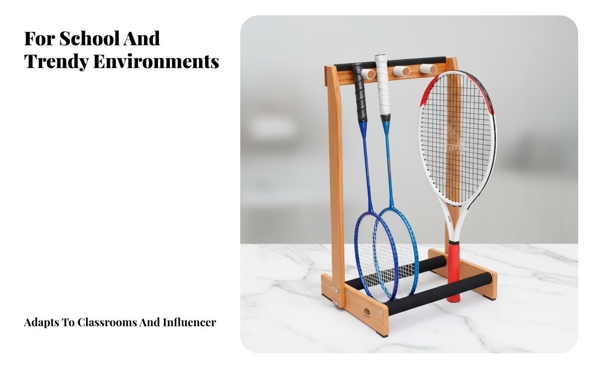 Tennis and Badminton Racket Stand Solid Wood Construction Wooden Racket Holder Easy Access for Coaches, Schools, Sports Teams, Retail Stores