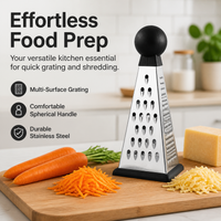 Stainless Steel Grater, Three Sided Box Grater for Cheese & Vegetables, Manual Kitchen Grater for Slicing Julienne Mashing, Black