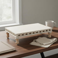Aged Lumber Pedestal Tray French Country Farmhouse Table Riser Handcrafted Look Rectangular Decorative Tray for Study Room