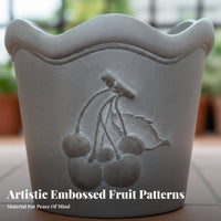 Embossed Planter Thickened Wall Retro Design Flower Pot Round Pot for Balcony, Patio, Office
