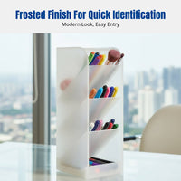 Slant Insert Frosted Pen Holder, Transparent Desk Organizer, Multi-Compartment Storage for Stationery & Makeup Brushes