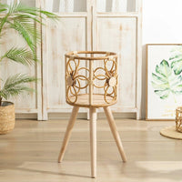 Plant Stand for Indoor Plants and Living Room, Handmade Rattan Plant Stands Indoor, No-Assembly Wooden Plant Stand, Floor Standing Pot Stand