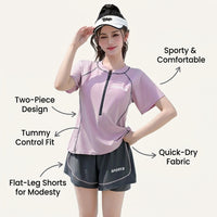 Swimsuits for Women with Modest Tankini Design for Water Sports, Two Piece Swimming Costume Set with Flat Shorts