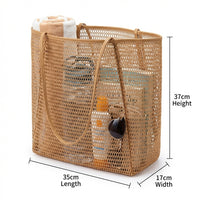 Mesh Coastal Tote Sand-Resistant Foldable Travel Tote Breathable Large Net Tote for Vacati Single Rs, Families, Poolside, Vacation, Shopping