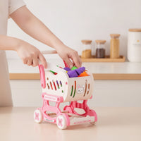 Child-Sized Hippo Shopping Cart Toy Easy to Push Toy Shopping Cart with Detachable Basket Wheeled Small Hands for Toddlers, Kids, Playroom, Preschool
