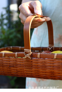 Handwoven Purple Bamboo Storage Basket with Handle