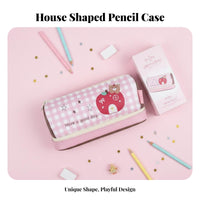 House Shaped Pencil Case Gift Box Included Cute Zippered Pencil Bag Multiple Compartments Large Capacity Graphic Pen Pouch for Girls, Students, School