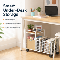 Iron Metal Storage Shelves with Wheels 2 Tier Heavy Duty Rolling Shelving Unit