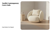 Comfy Arc Shaped Sofa Rounded Edges Curved Boucle Sofa High-Density Foam Boucle Cushion Couch Ergonomic Design for Apartment Dwellers, Interior Designers, Beauty Salon, Small Space, Reception Area, Boutique