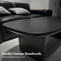 Wabi-Sabi Design Rounded Rectangular Coffee Table Nordic Influence Slab Leg Coffee Table Japanese Aesthetic Living Room Furniture Minimalist Design for Homestay Owners, Interior Designers, Homeowners, Lounge Area, Hotel Lobby