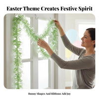 Easter Tinsel Garland Glittery Easter Bunny Garland Shiny Bunny Cutout Tinsel for DIY Decorators, Homeowners, Classroom, Doorway, Staircase