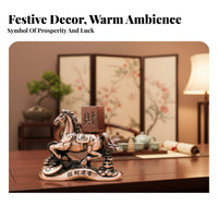 Chinese Astrological Horse Figurine Symbol of Success Running Horse with Wealth Ingot Intricate Details for Business Owners, Living Room, Office