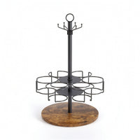 Cup Holder Rack with Wooden Base Compact Rotating Cup Stand Modern Tumbler Holder   for Pantry