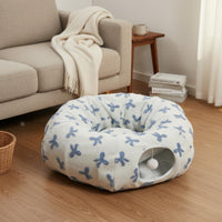 S-Shaped Cat Tunnel 2-in-1 Design Cat Tunnel Bed Christmas Themed for Kittens, Small Pets