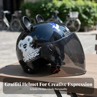 Unisex Half Shell Helmet with Visor Four-Season Retro Half Helmet Visor Breathable Riding Gear for Women, Men, Commuting, Daily Errands