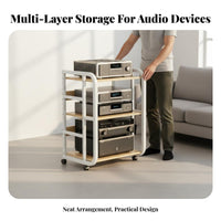 Movable with Wheels Multi-Layer Amplifier Rack Heavy Duty High-Fidelity Equipment Stand Sturdy Construction AV Equipment Stand Reinforced Steel Frame for Audiophiles, Home Theater Enthusiasts