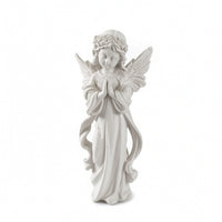 Angel Figurine with Flower Crown Tabletop Standing Angel Statue Figurine with Wings Desktop Sculpture White for Desk, Shelf