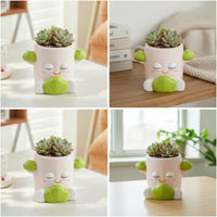 Cute Ceramic Planter Sleepy Face Planter with Feet Whimsical Plant Pot Compact for Gardeners